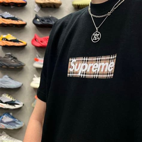 supreme burberry box logo tee stockx|supreme x Burberry goat.